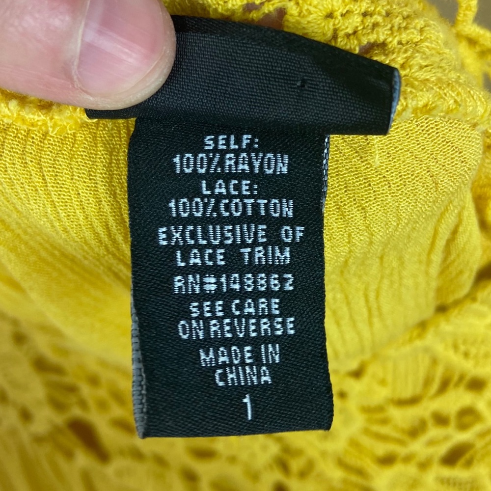 Torrid Boho Lace Inset Gauze Blouse Yellow Size 1X - Picture 7 of 10